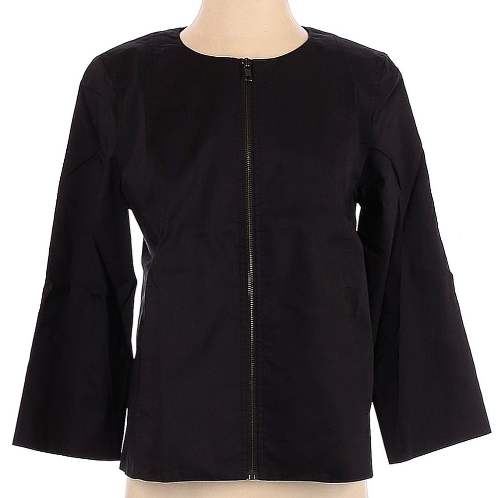 EILEEN FISHER Black Polished Ramie Full-Zip Style 3/4 Sleeves Jacket Size S